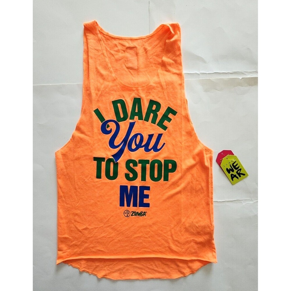 Zumba I Dare You to Sop Me Loose Tank Top Z-Wear Orange Lightweight Wmn Sz XS